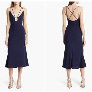 Misha Veronika Strappy Stretch Metallic Midi Dress Nightshade Blue Womens Size 4